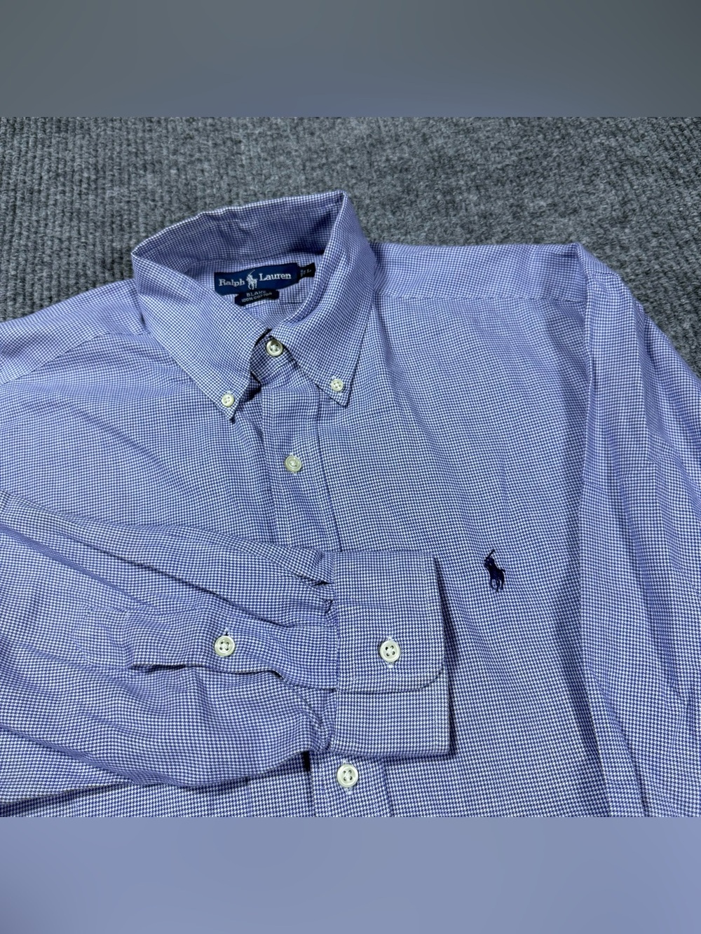 Ralph Lauren Blake Shirt Mens L Blue Houndstooth Button Down Cotton Long Sleeve